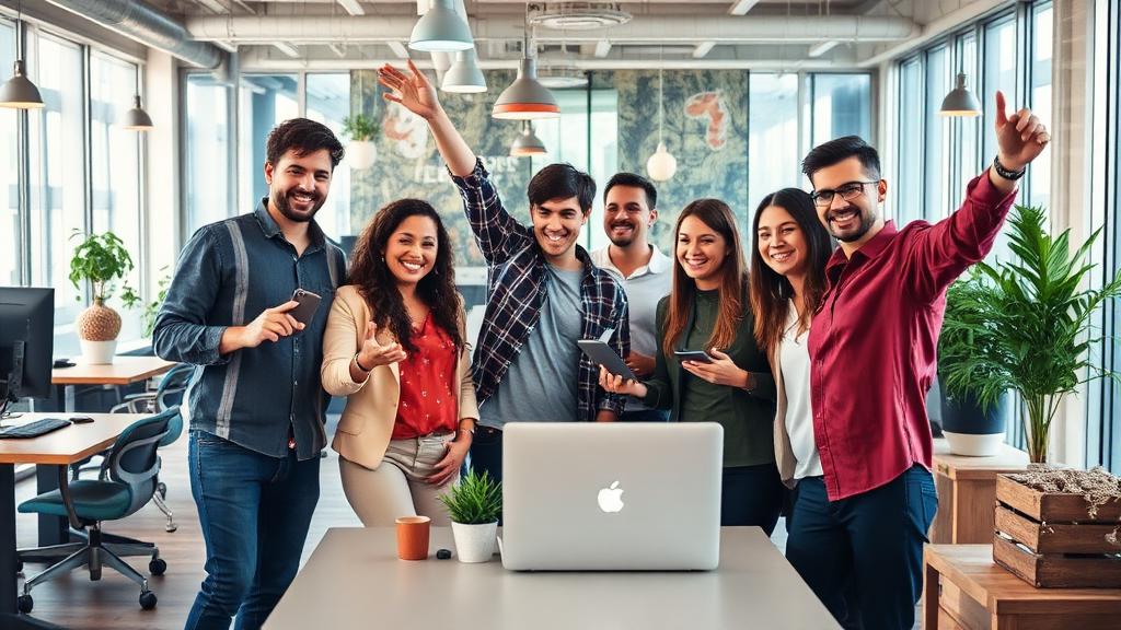Equipo de startup tecnológica celebrando un exit exitoso
